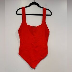Orange‎ Red Zara Knit square neck bodysuit